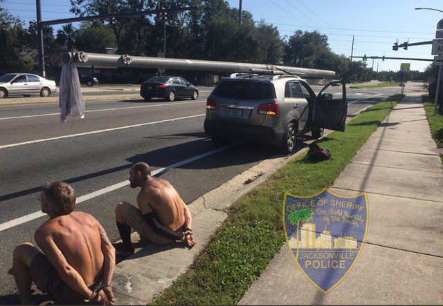 Florida men caught with stolen power pole strapped to SUV in wake of Hurricane Irma