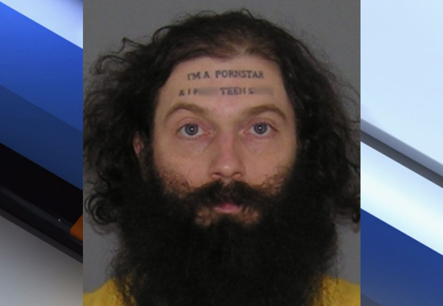 Accused groper's forehead tattoo reads 'I'm a pornstar'