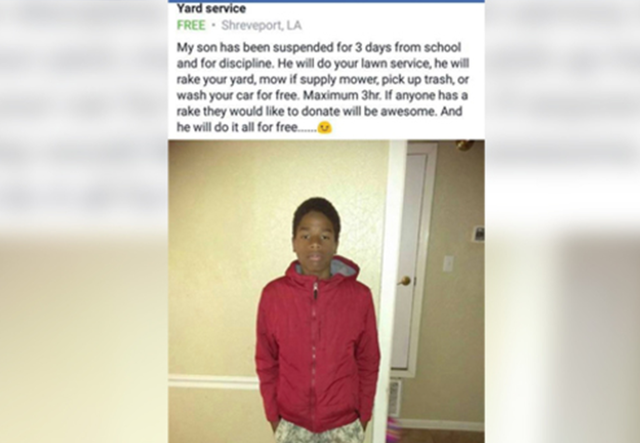 Mom punishes son by forcing him to do yard work for free