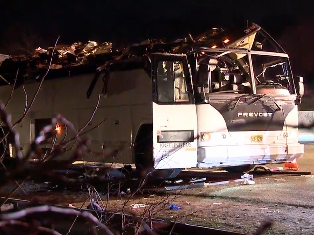 Bus strikes Long Island overpass, injuring high school students